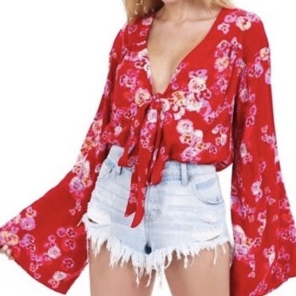 NWT Free People Intimately Forties Feels Floral Tie Front Lace Bodysuit Size Med